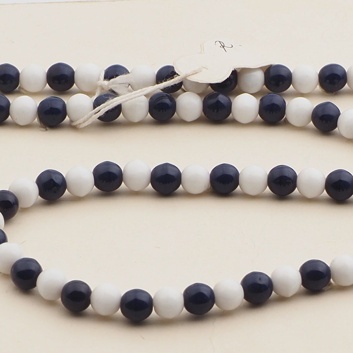 Vintage Czech necklace white blue round glass beads 
