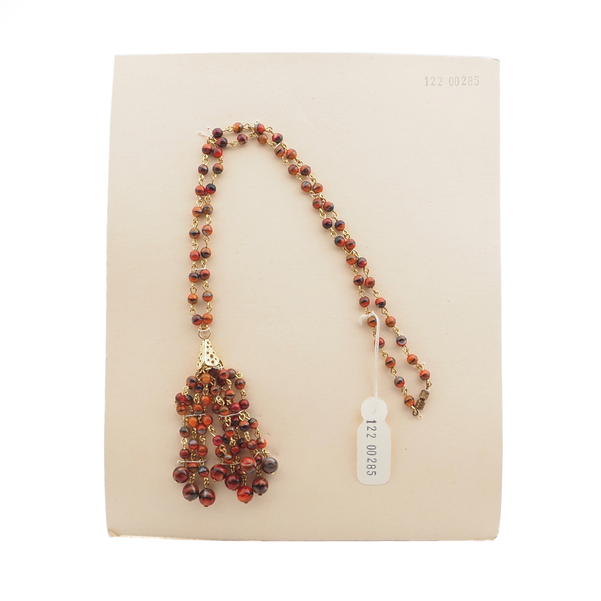 Vintage Czech link tassle necklace marble round glass beads