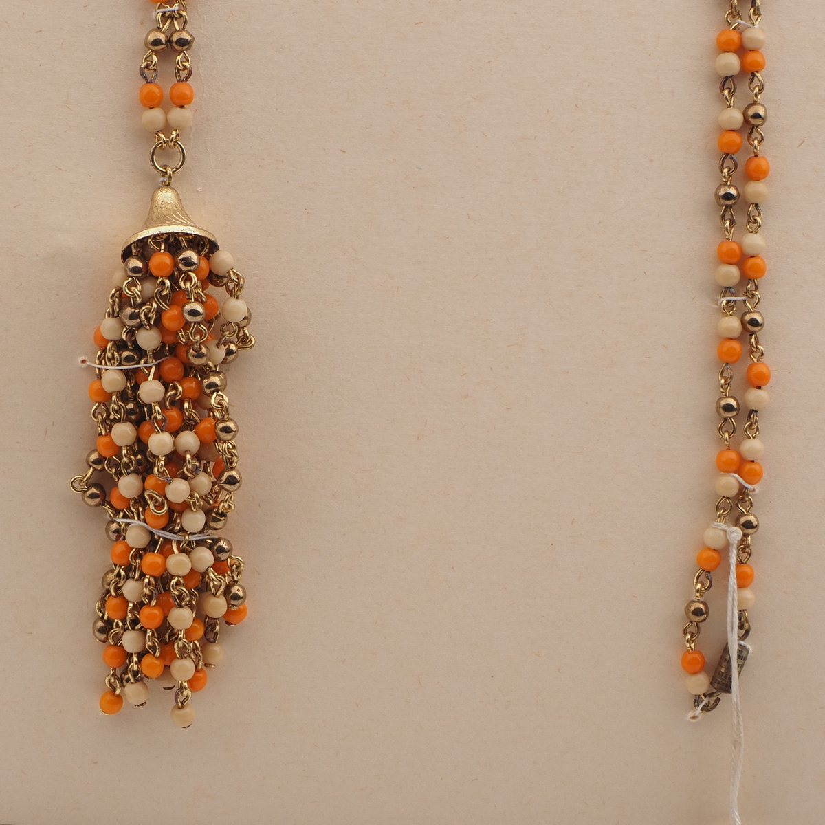 Vintage Czech link tassle necklace orange beige glass beads
