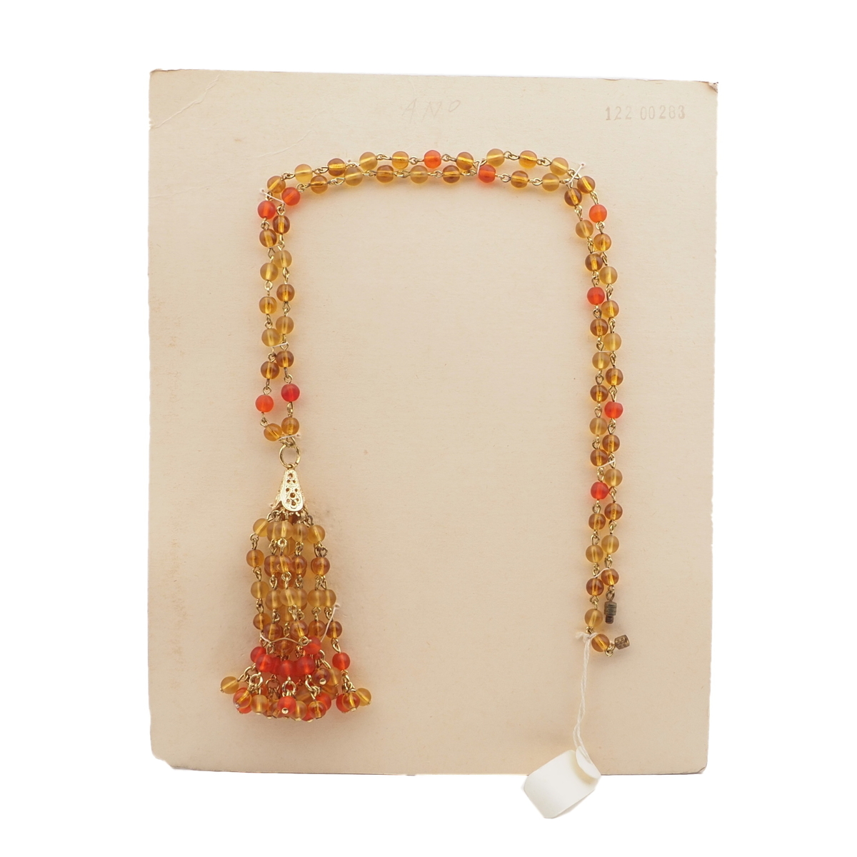 Vintage Czech link tassle necklace topaz amber glass beads