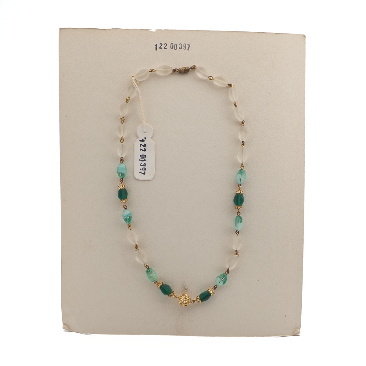 Vintage Czech link necklace frost bicolor glass beads