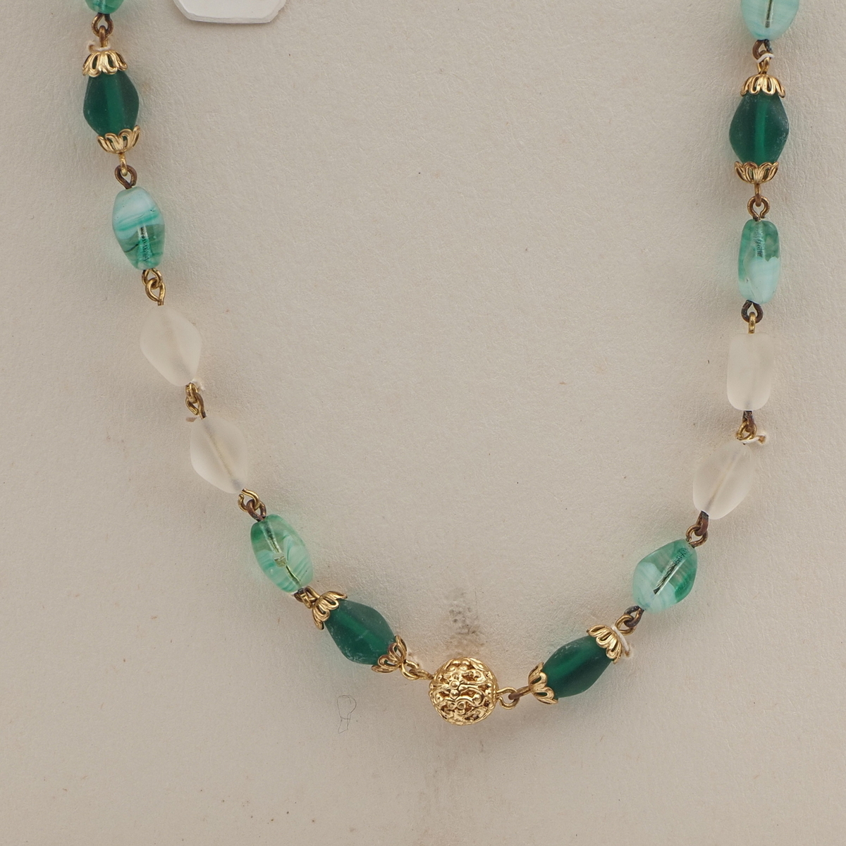 Vintage Czech link necklace frost bicolor glass beads