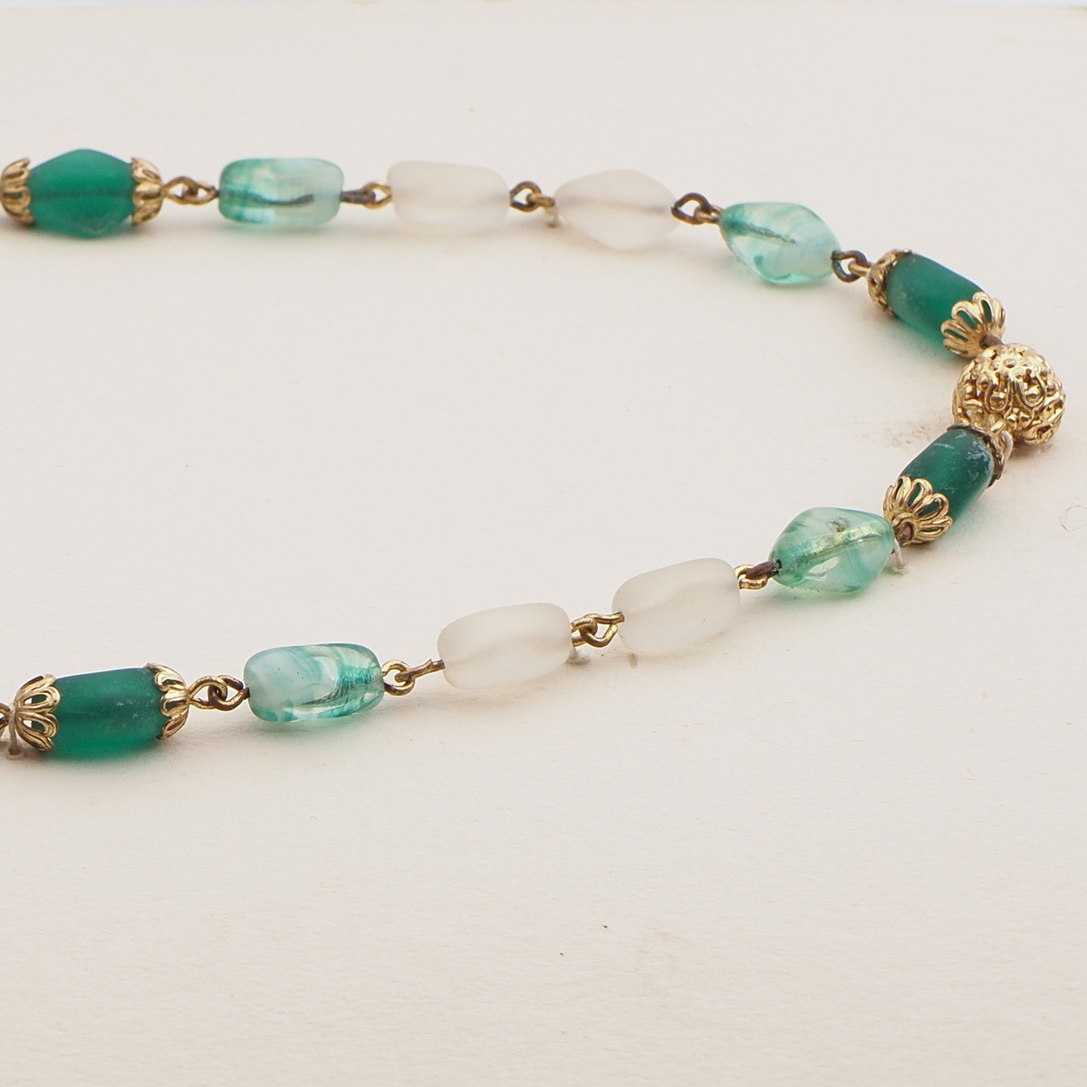 Vintage Czech link necklace frost bicolor glass beads