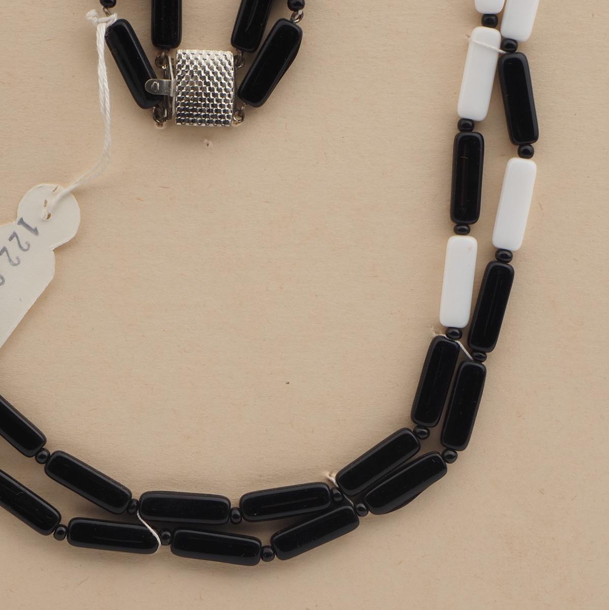 Vintage Czech 2 strand necklace black white rectangle glass beads