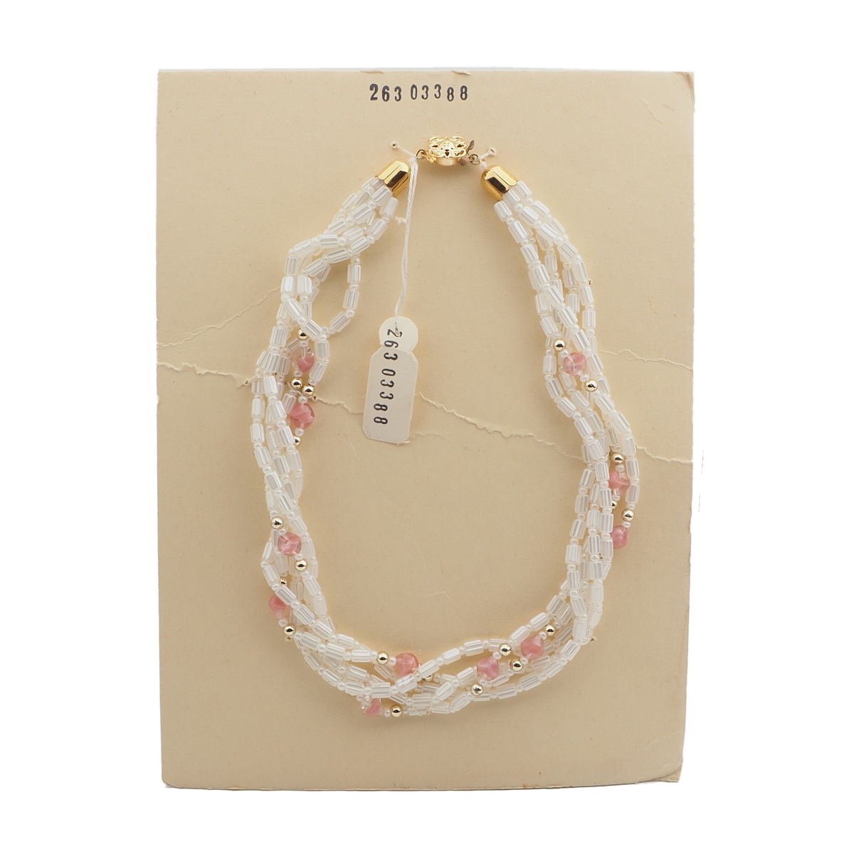 Vintage Czech 5 strand necklace pearl pink bicolor glass beads