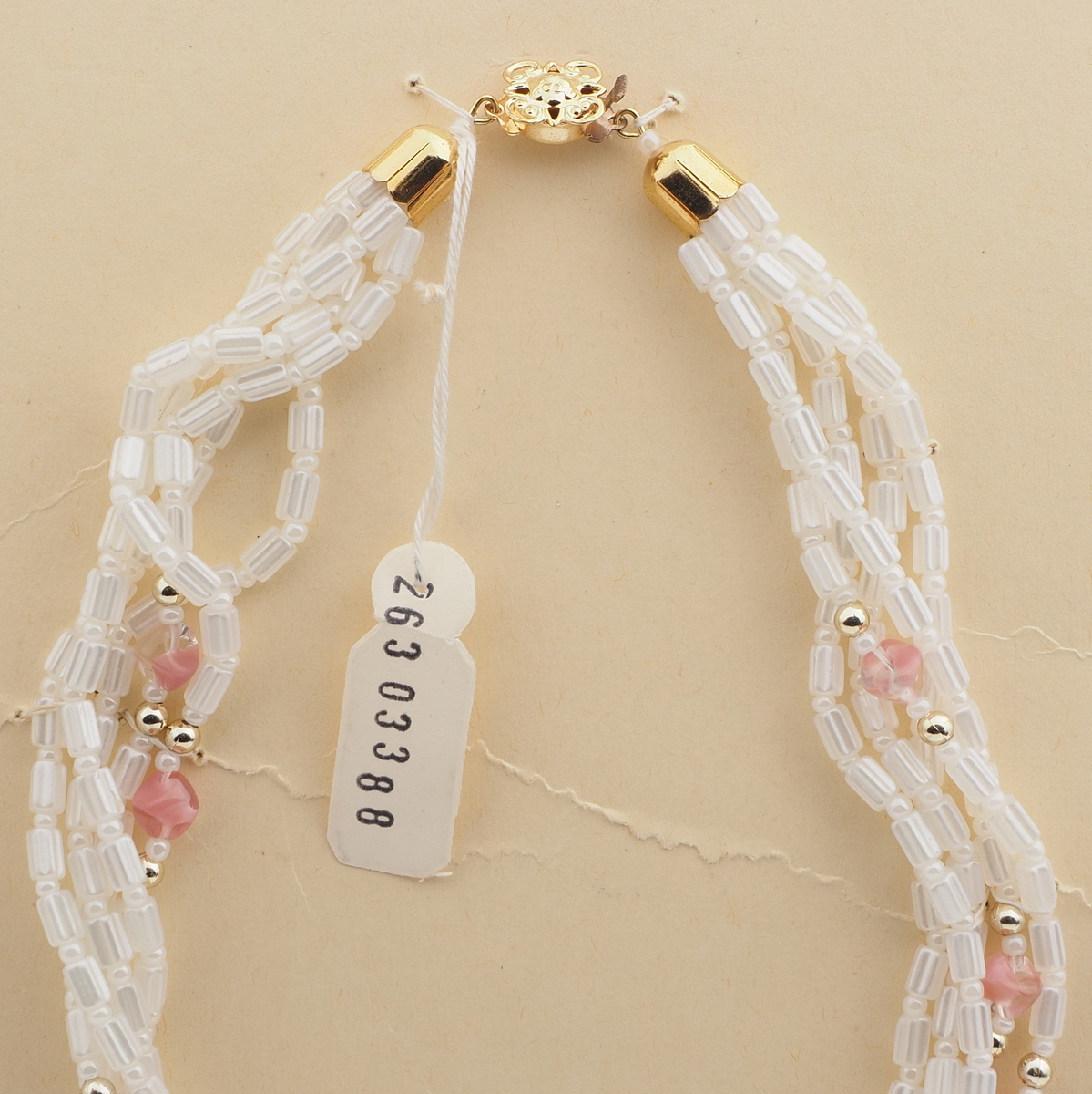 Vintage Czech 5 strand necklace pearl pink bicolor glass beads