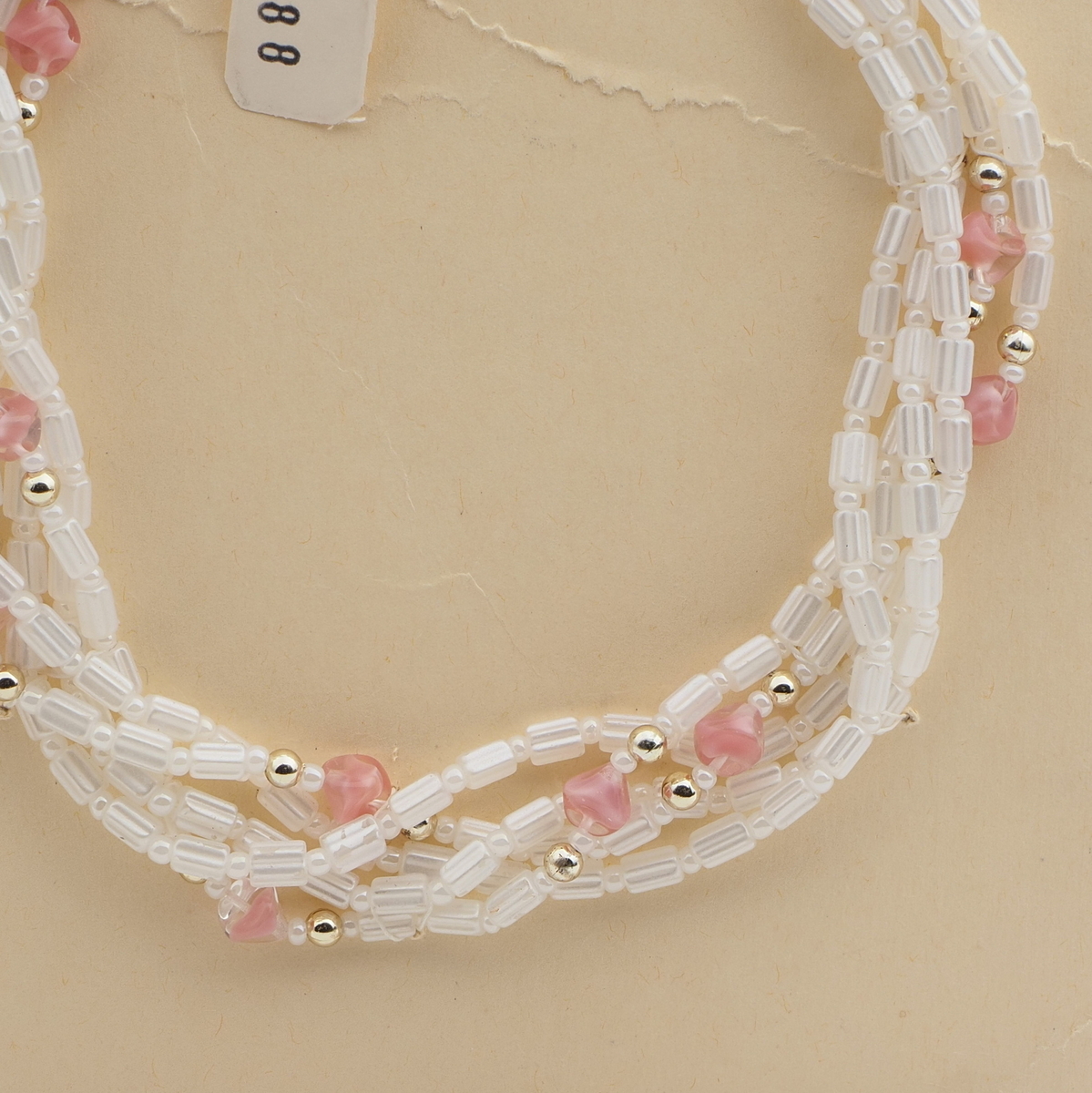 Vintage Czech 5 strand necklace pearl pink bicolor glass beads