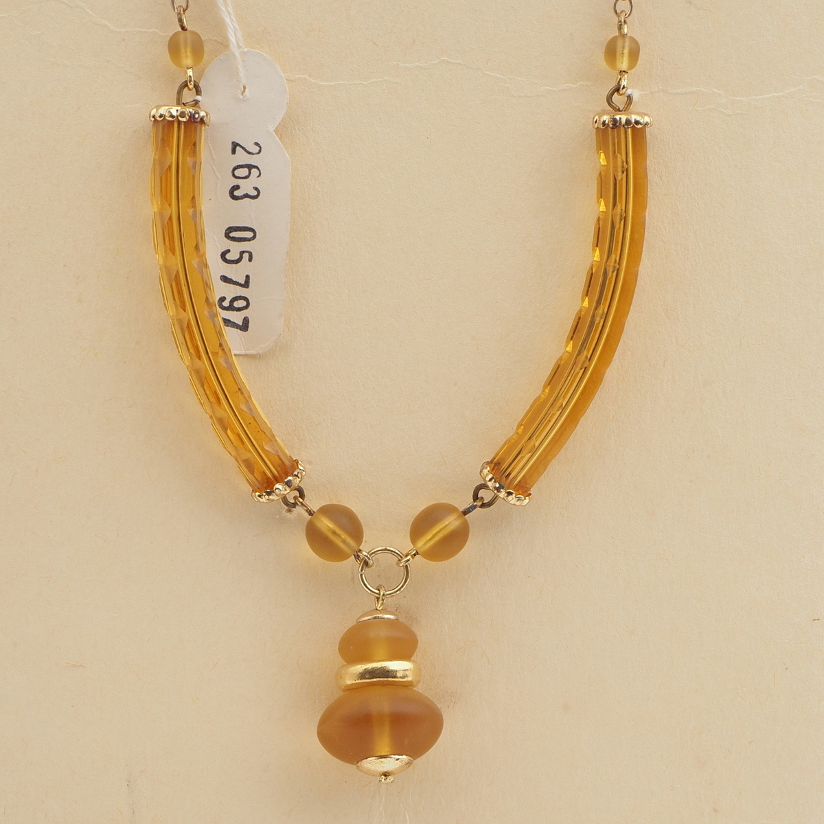 Vintage Czech chain necklace topaz arc frost glass beads