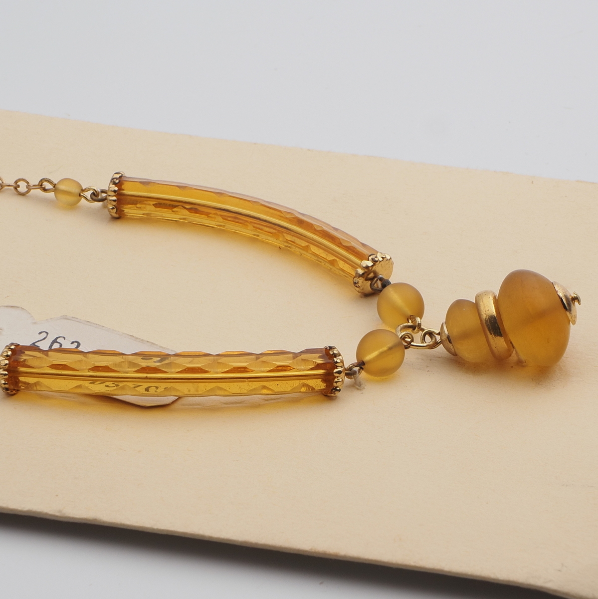 Vintage Czech chain necklace topaz arc frost glass beads