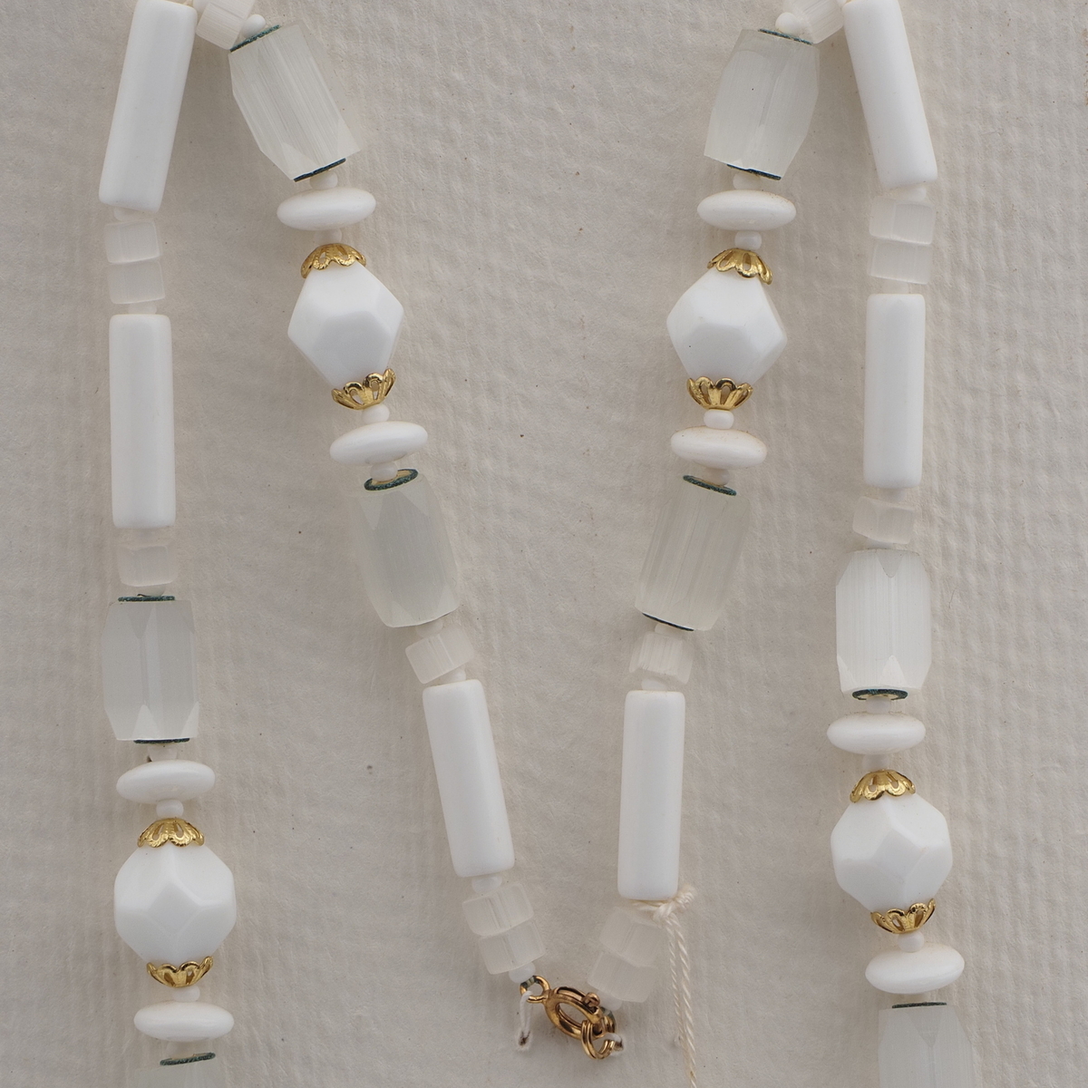 Vintage Czech necklace white satin atlas glass beads