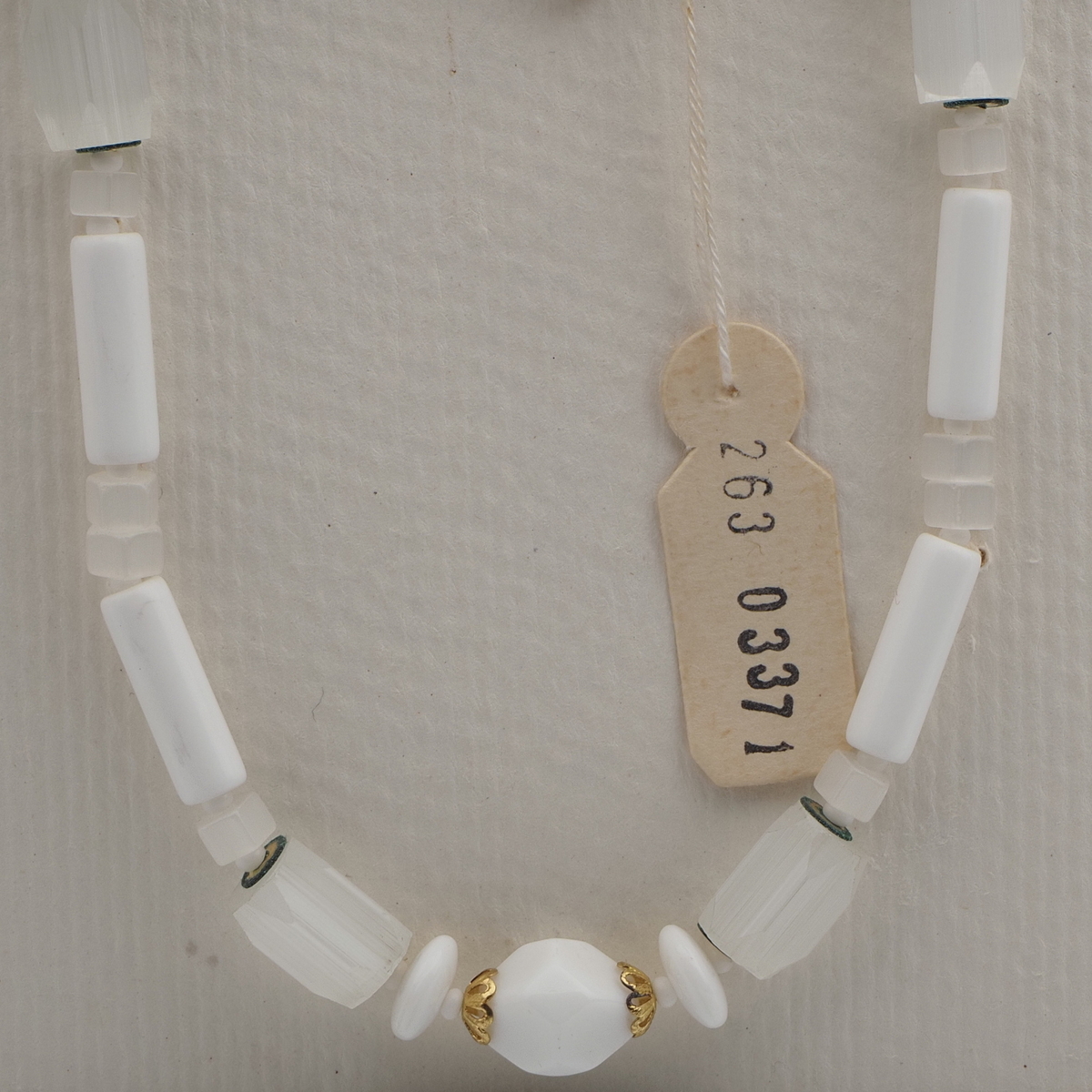 Vintage Czech necklace white satin atlas glass beads