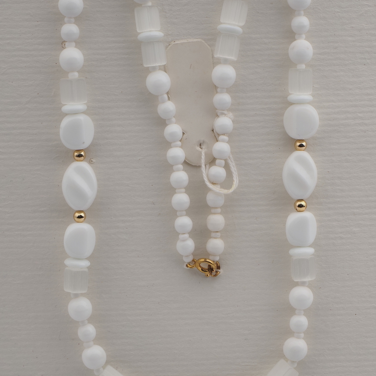 Vintage Czech necklace white crystal satin atlas glass beads
