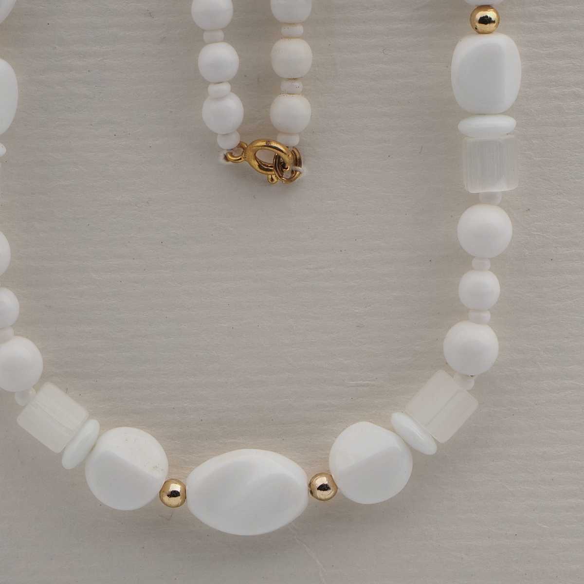 Vintage Czech necklace white crystal satin atlas glass beads