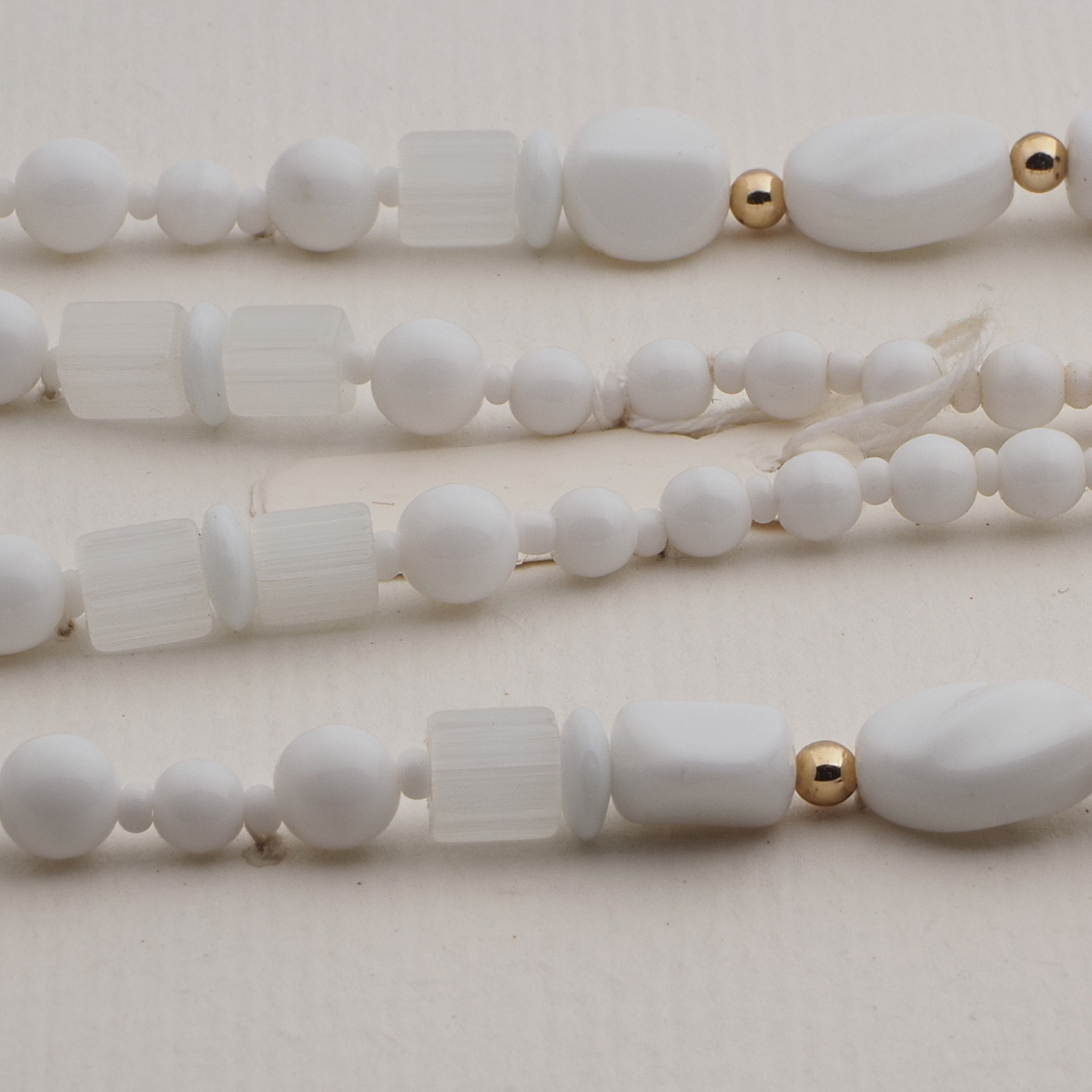 Vintage Czech necklace white crystal satin atlas glass beads