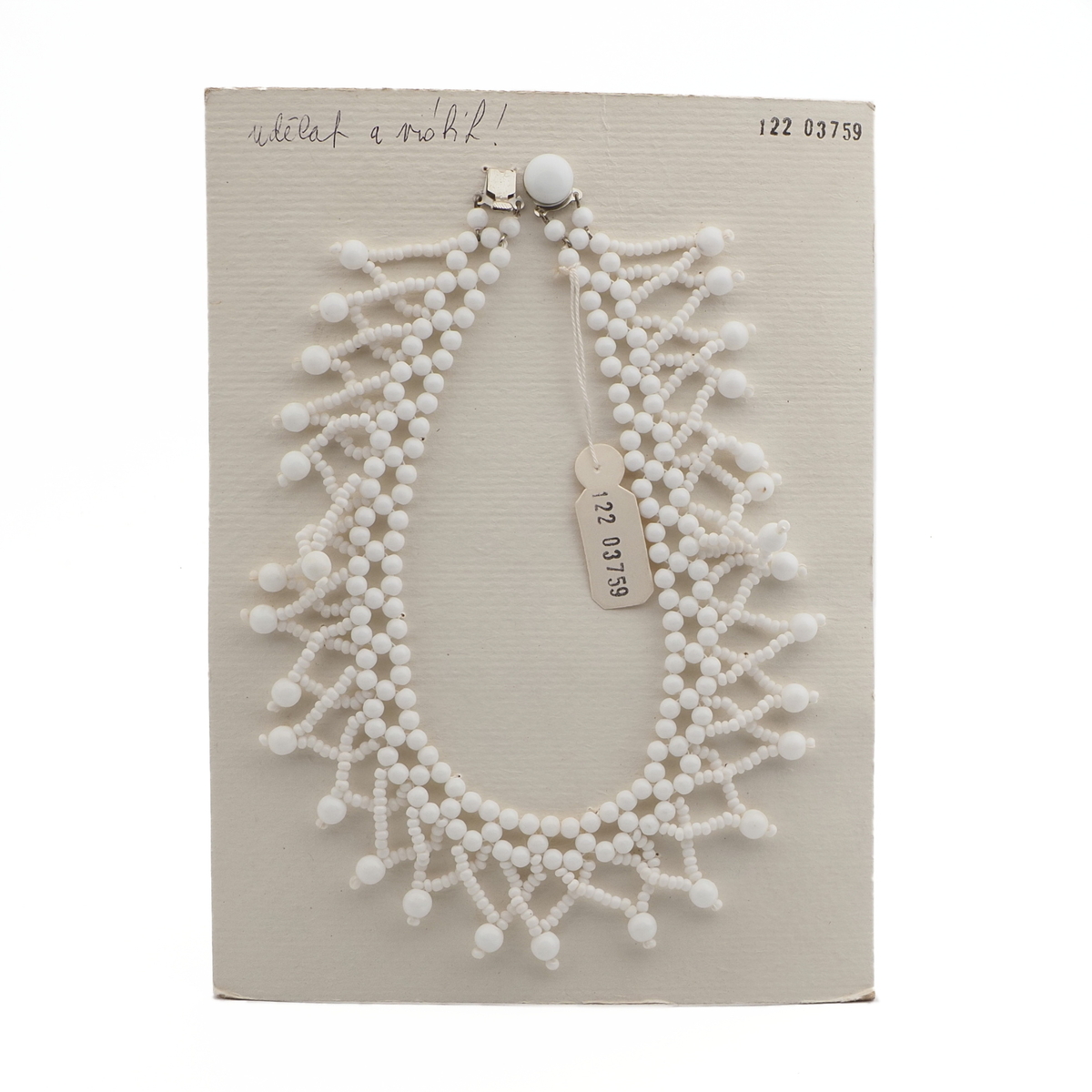 Vintage Czech collar fringe necklace white glass beads