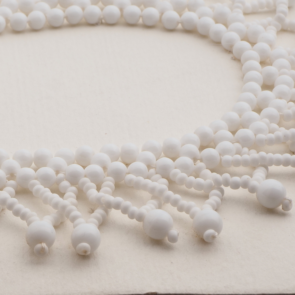 Vintage Czech collar fringe necklace white glass beads