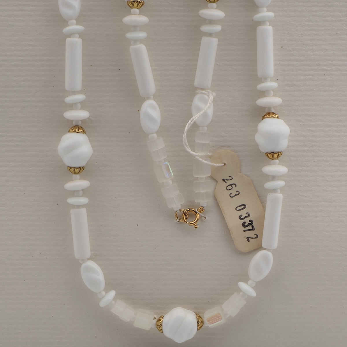 Vintage Czech necklace white AB satin atlas glass beads