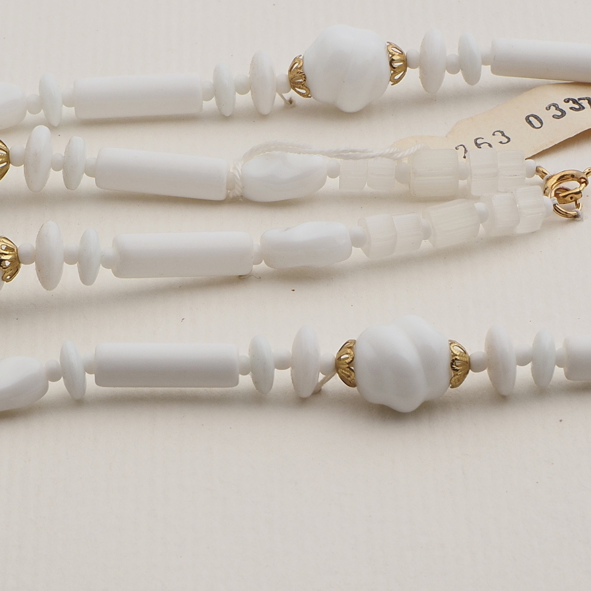 Vintage Czech necklace white AB satin atlas glass beads