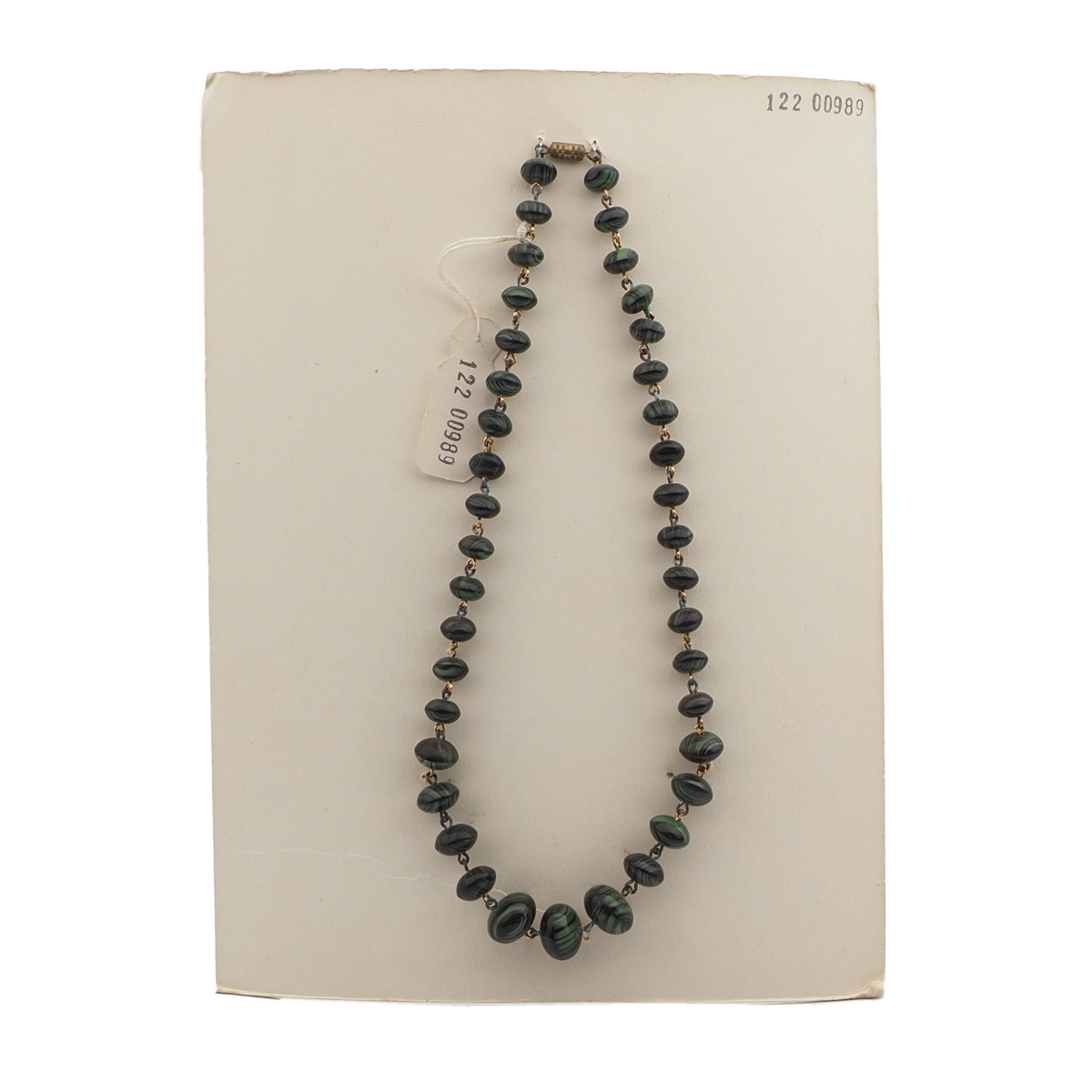 Vintage Czech link necklace green black striped glass beads