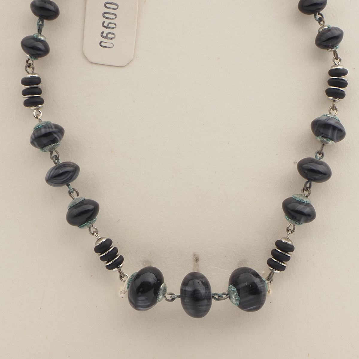 Vintage Czech link necklace striped rondelle glass beads