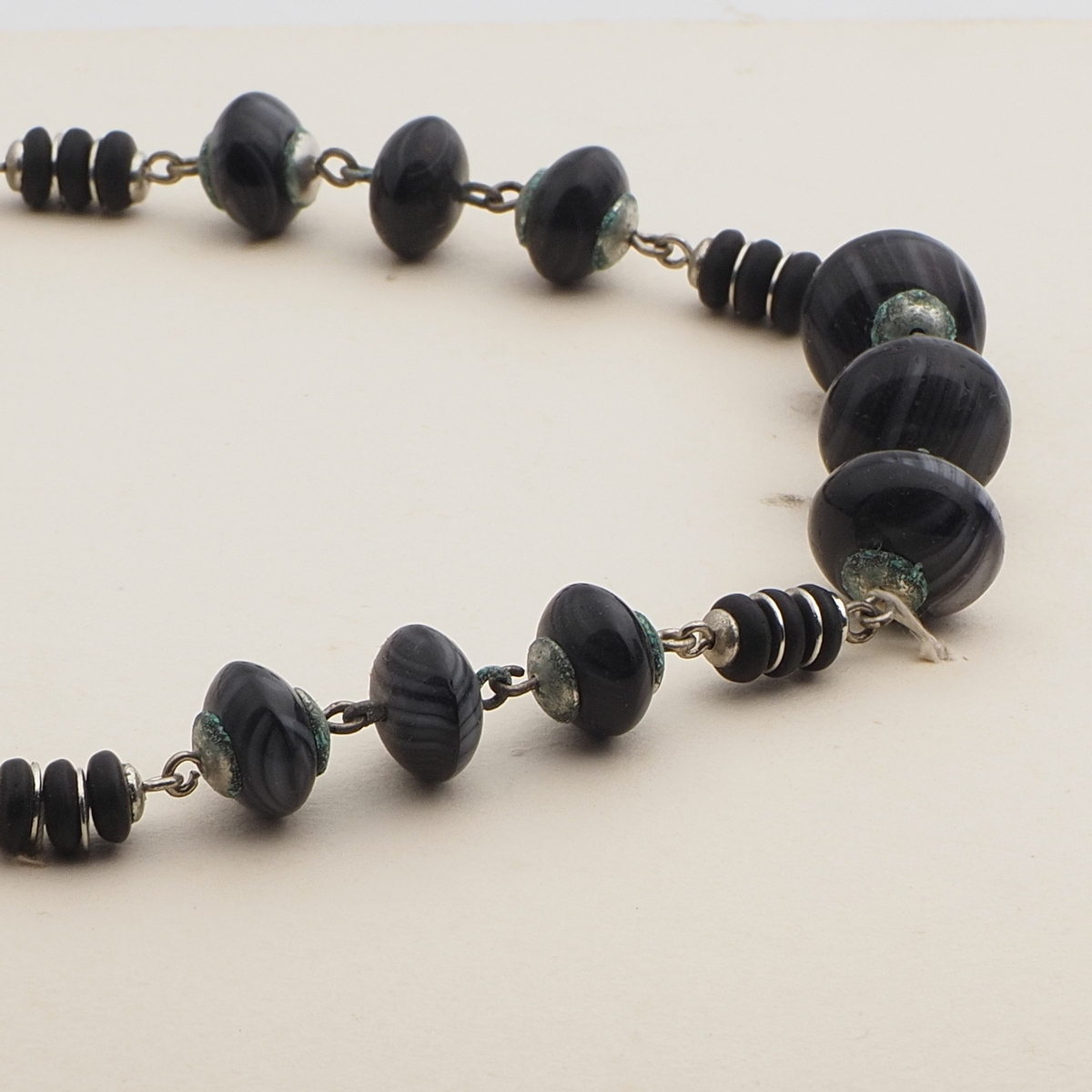 Vintage Czech link necklace striped rondelle glass beads