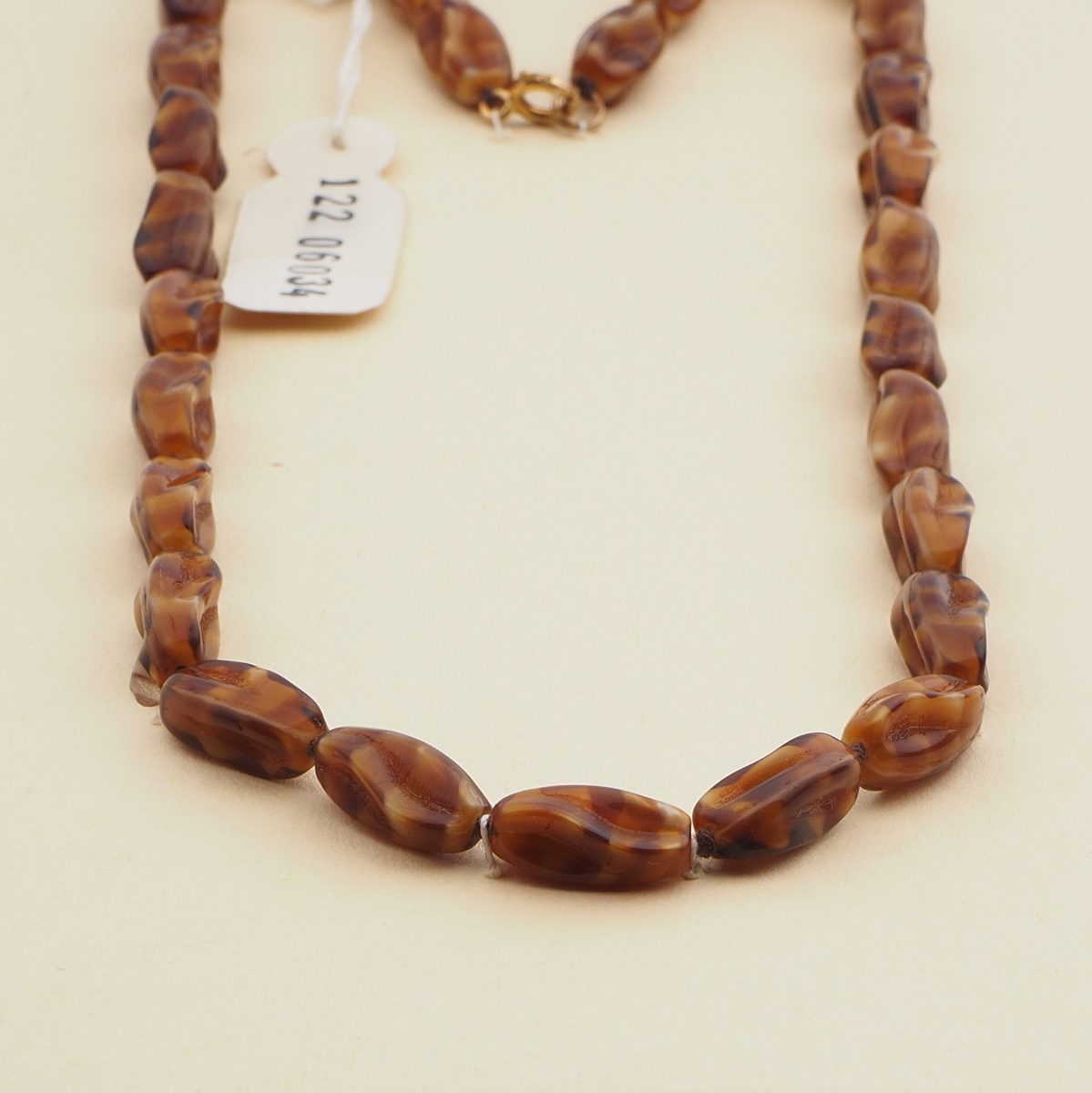 Vintage Czech necklace caramel brown striped glass beads