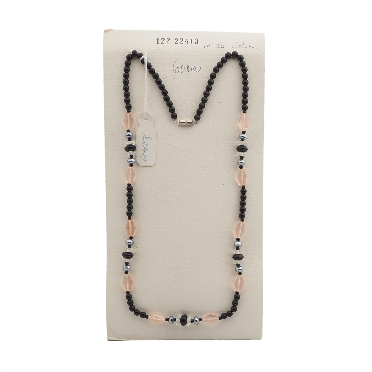 Vintage Czech necklace black clear pearl glass beads