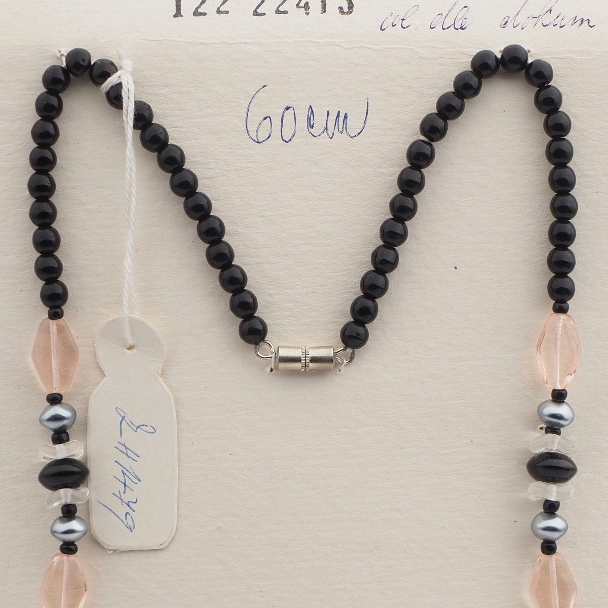 Vintage Czech necklace black clear pearl glass beads