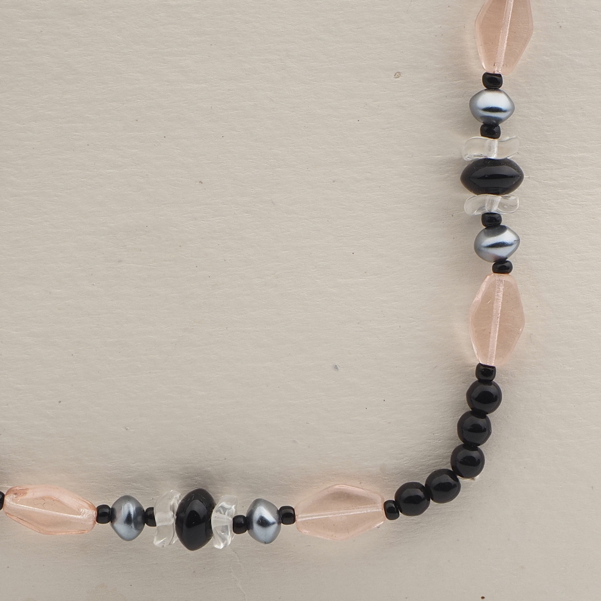 Vintage Czech necklace black clear pearl glass beads