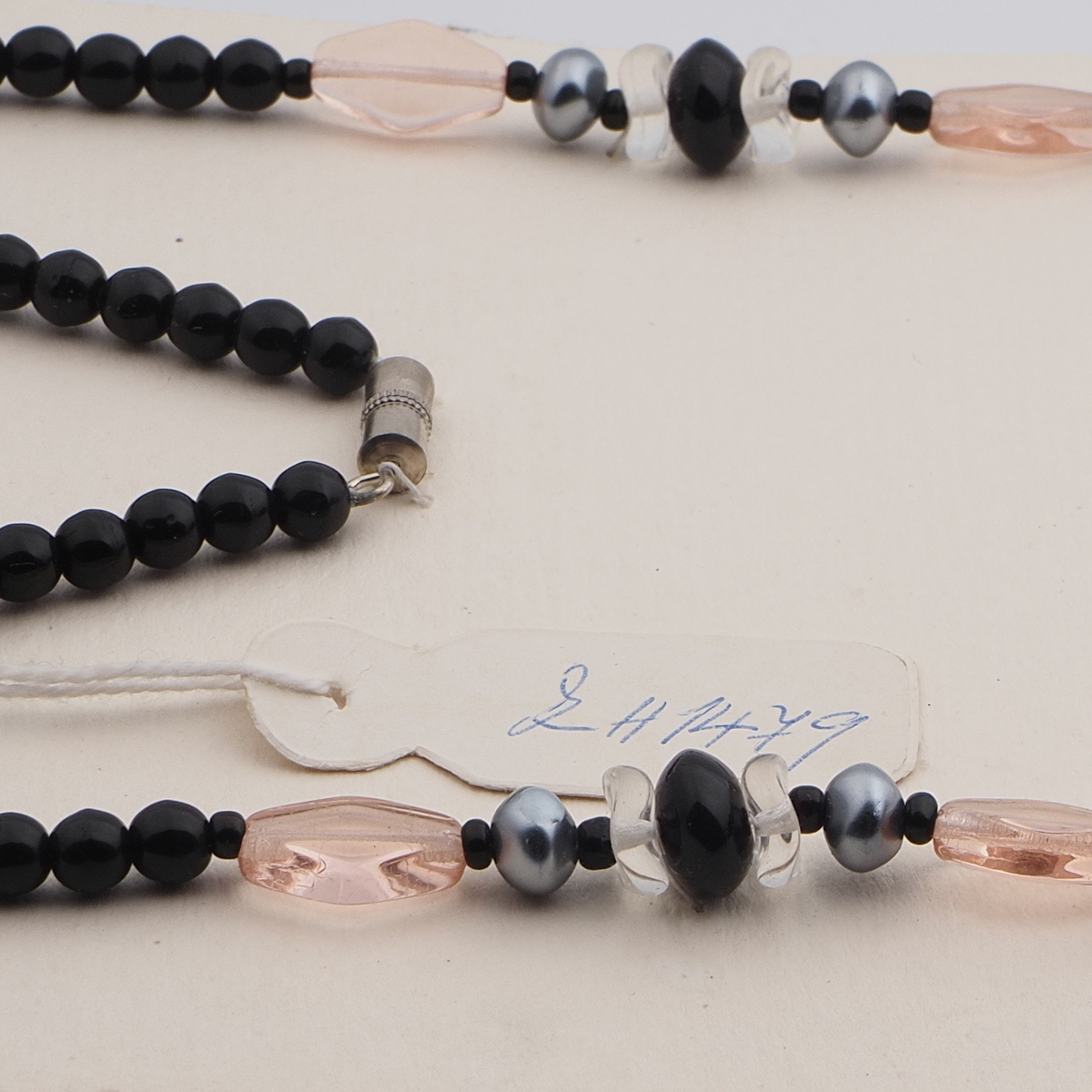 Vintage Czech necklace black clear pearl glass beads