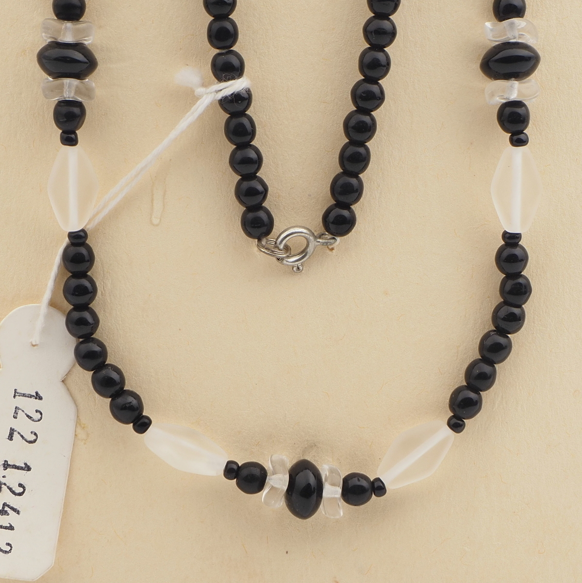Vintage Czech necklace black clear frost glass beads