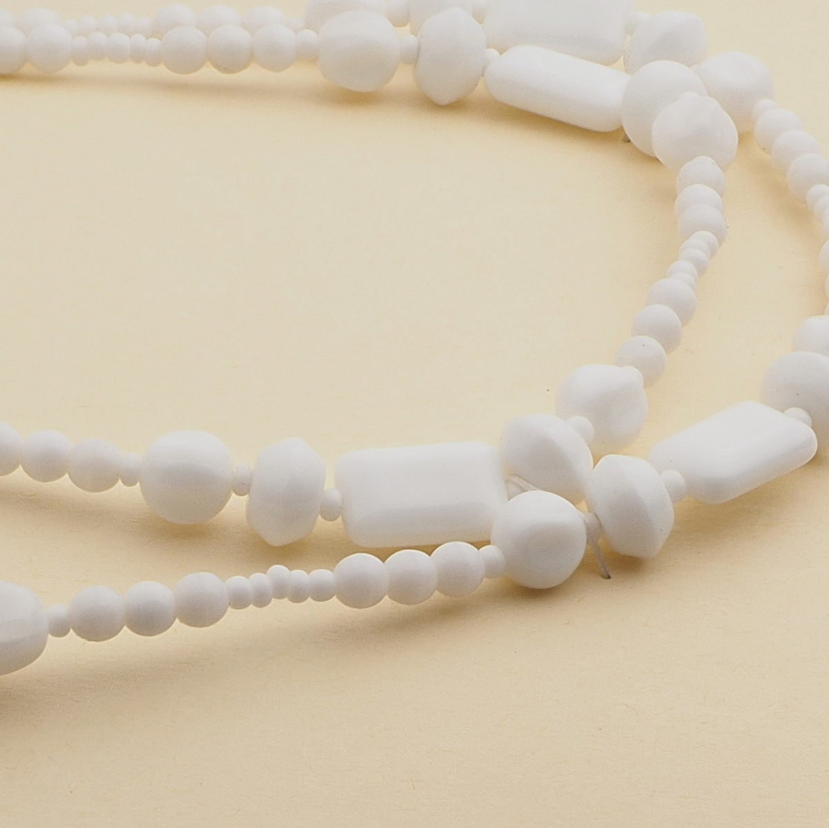Vintage Czech necklace white round melon rectangle glass beads