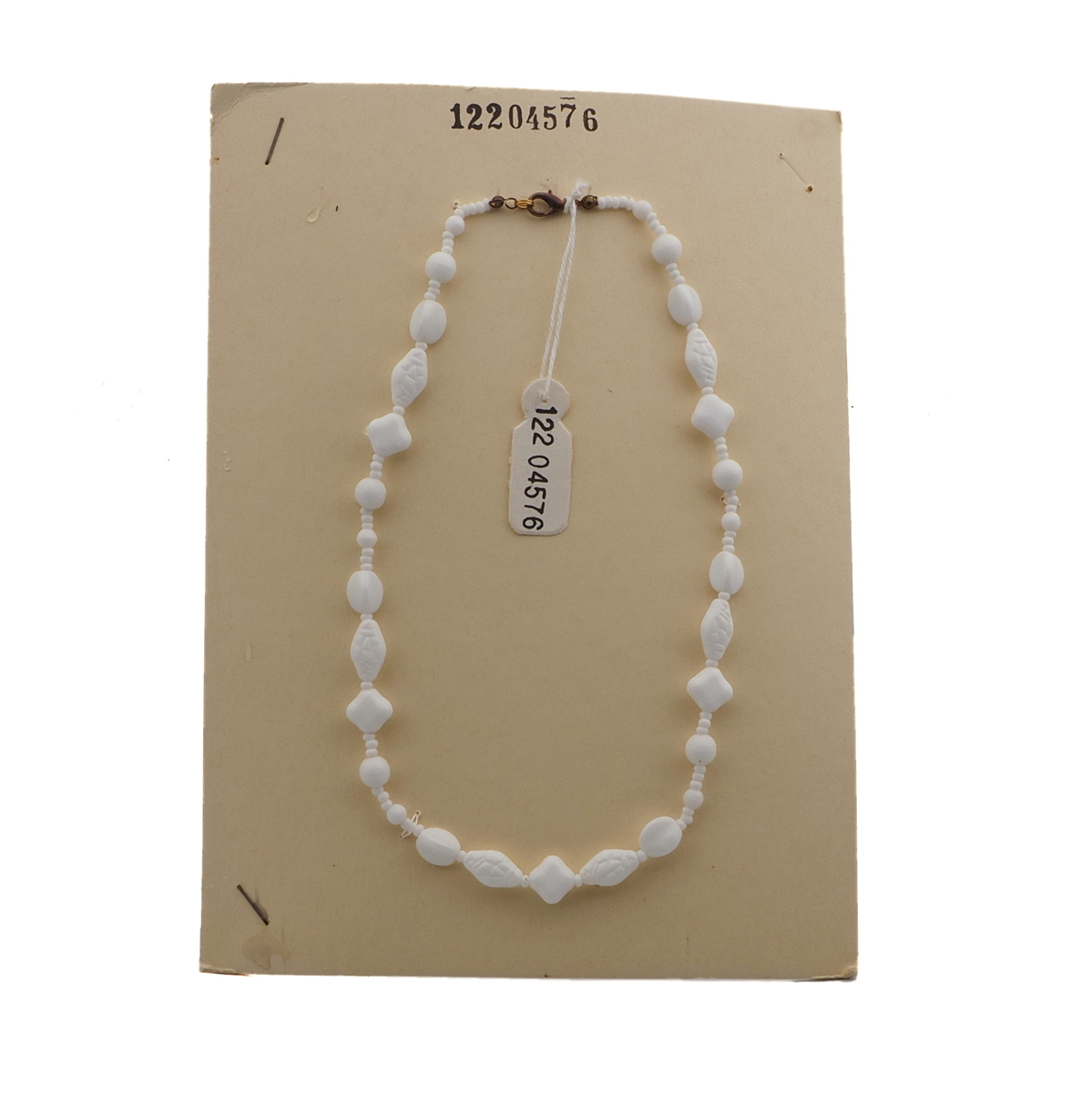 Vintage Czech necklace white round square bicone triangle glass beads
