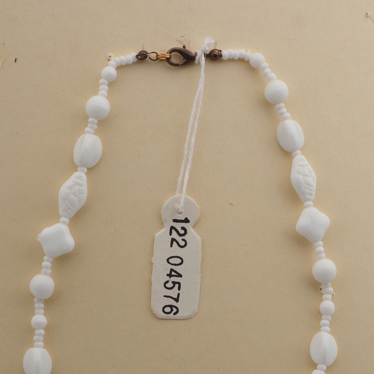 Vintage Czech necklace white round square bicone triangle glass beads