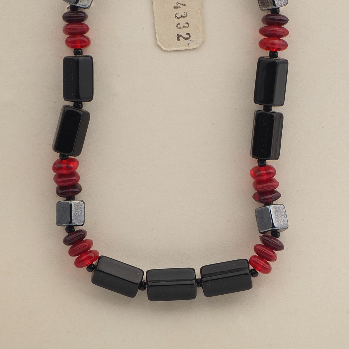 Vintage Czech necklace black hematite red glass beads 