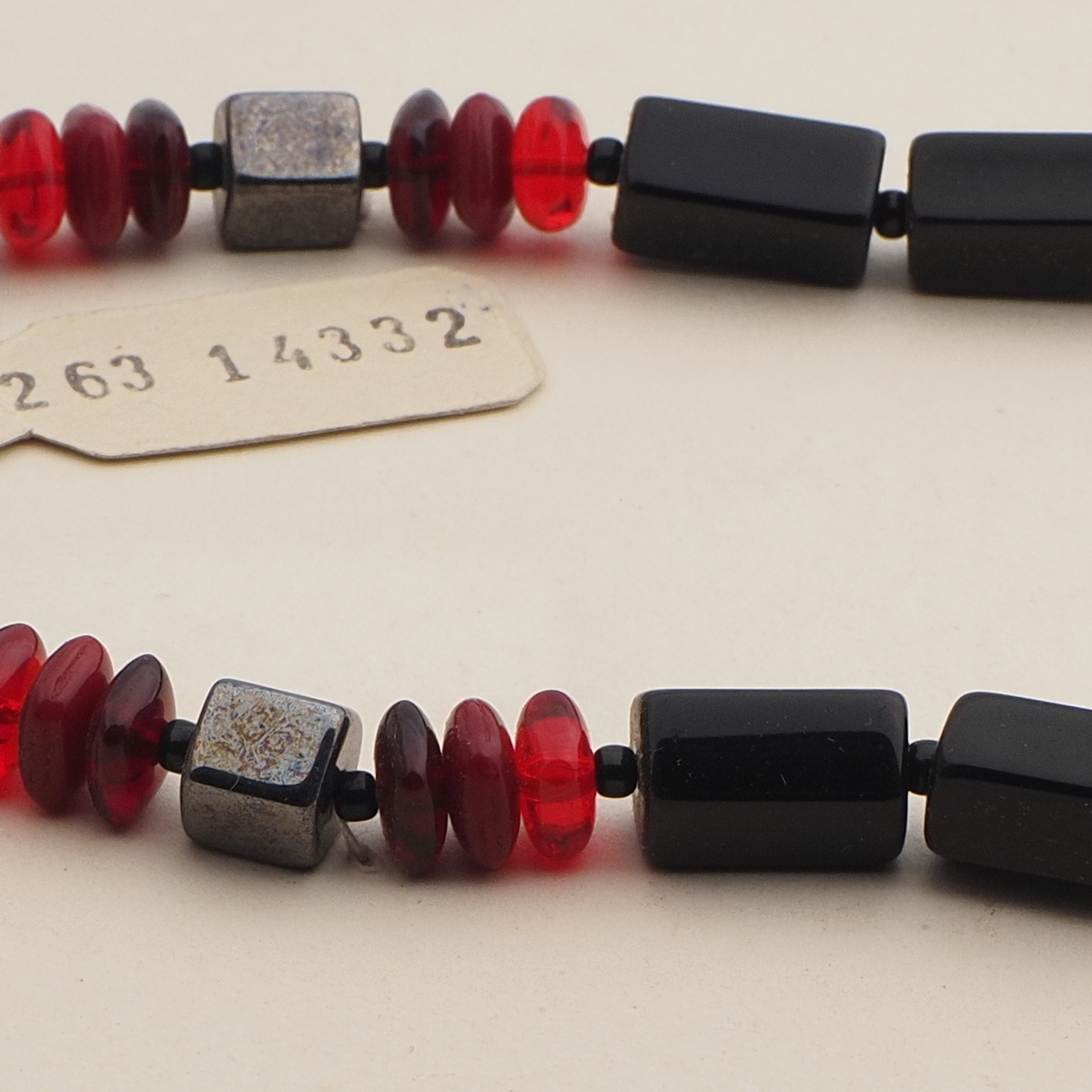 Vintage Czech necklace black hematite red glass beads 