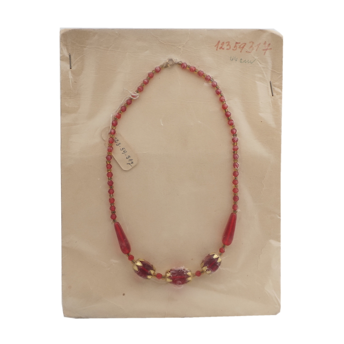 Vintage Czech necklace red English cut teardrop oval glass beads 