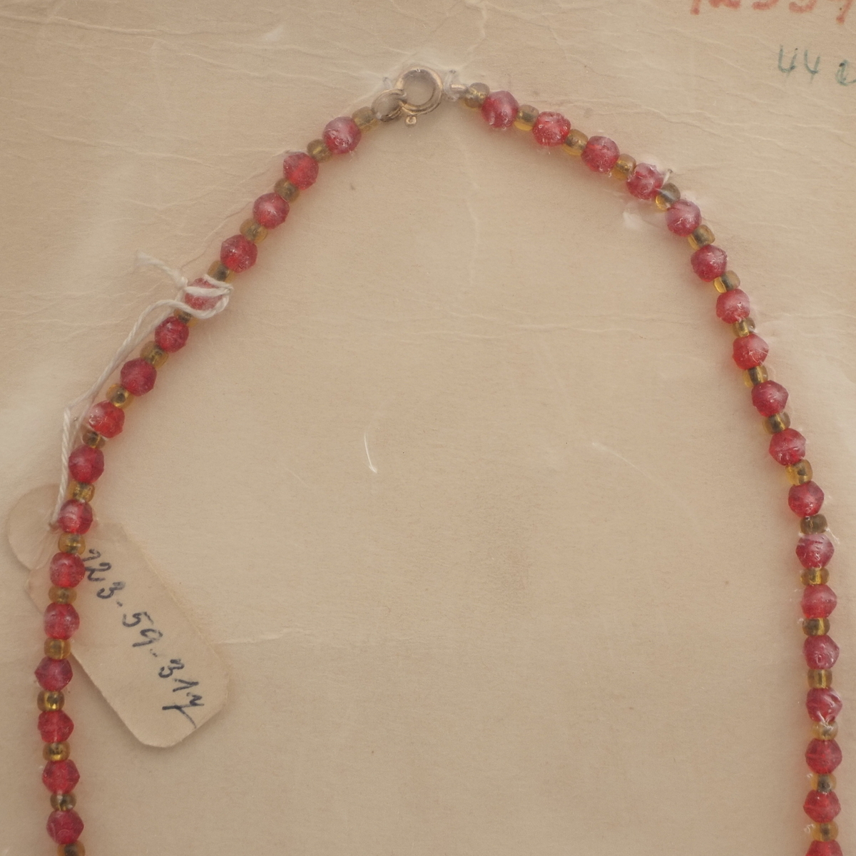 Vintage Czech necklace red English cut teardrop oval glass beads 