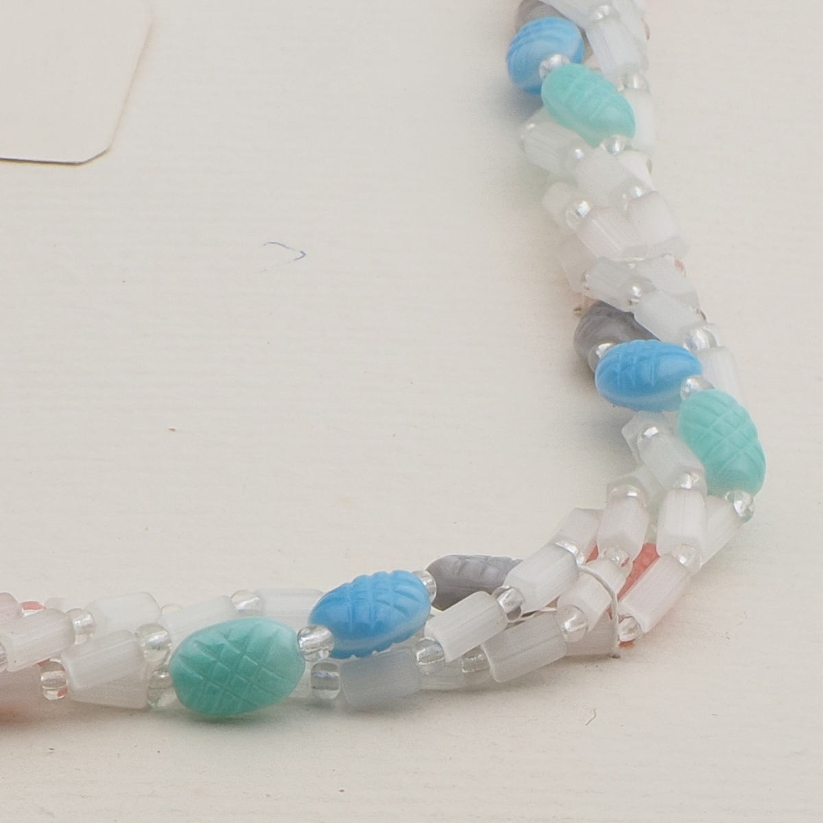 Vintage Czech 4 strand necklace frost satin atlas pastel glass beads 