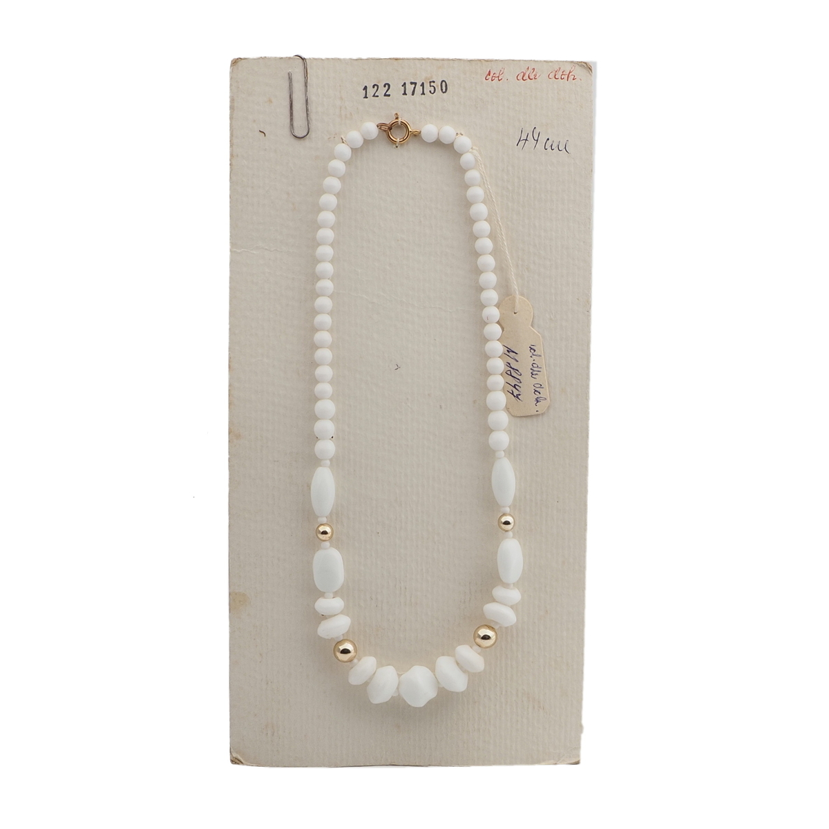 Vintage Czech necklace white oval rondelle twist glass beads 