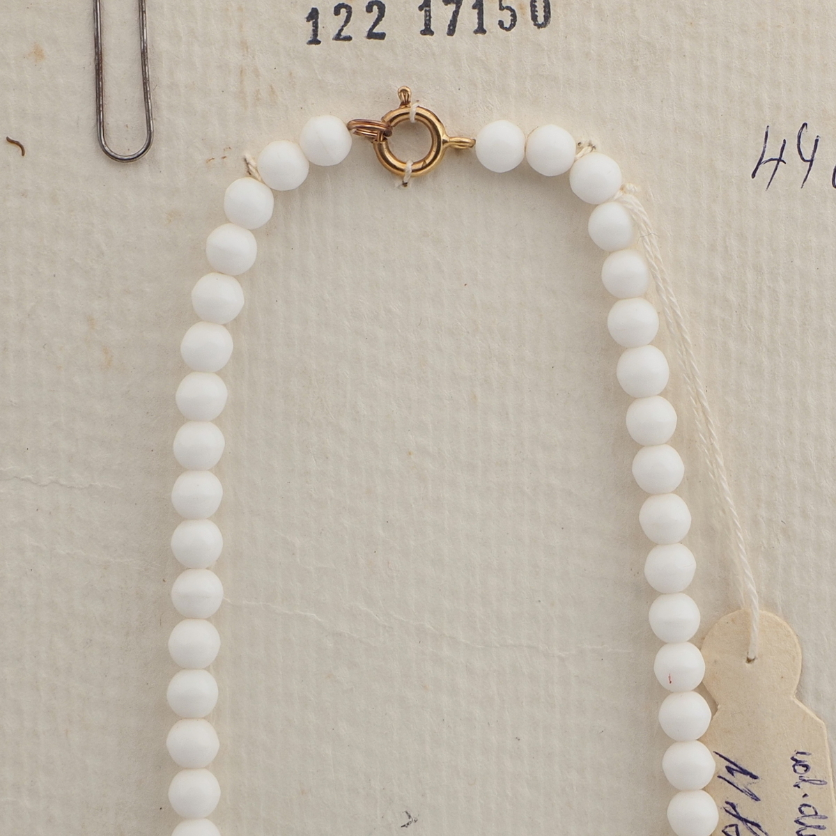 Vintage Czech necklace white oval rondelle twist glass beads 