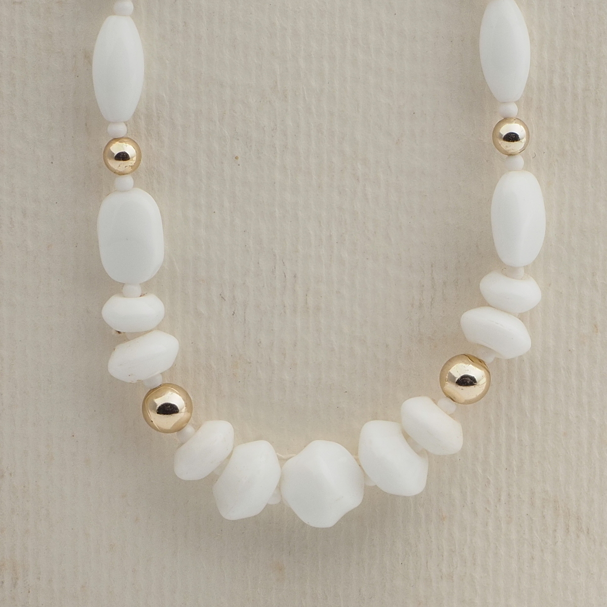 Vintage Czech necklace white oval rondelle twist glass beads 