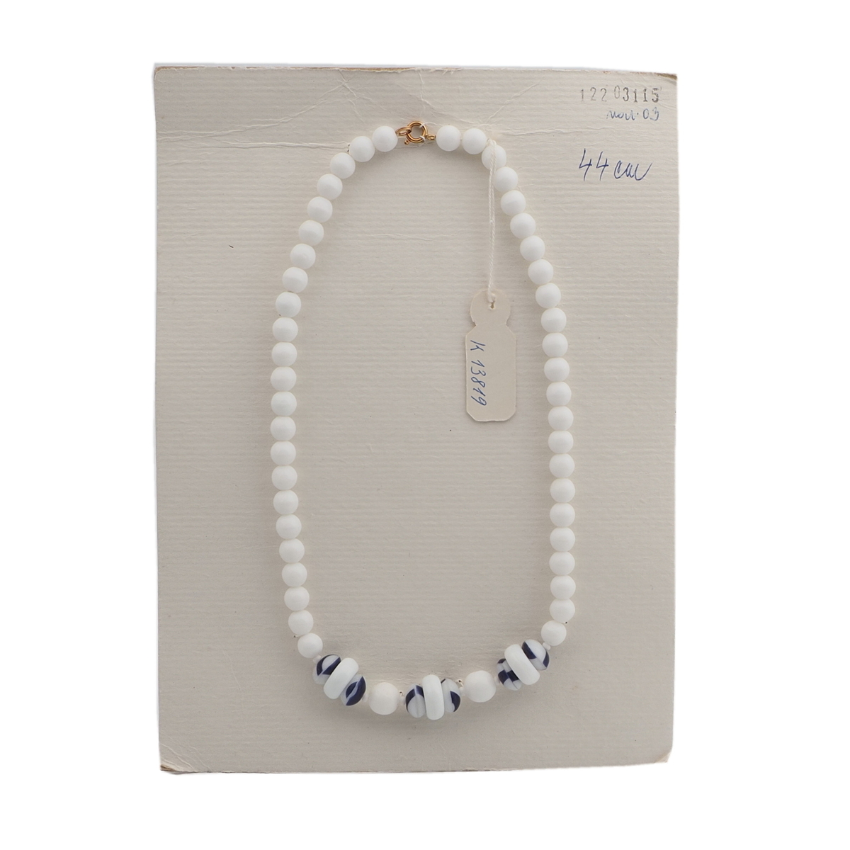 Vintage Czech necklace white blue marble glass beads 