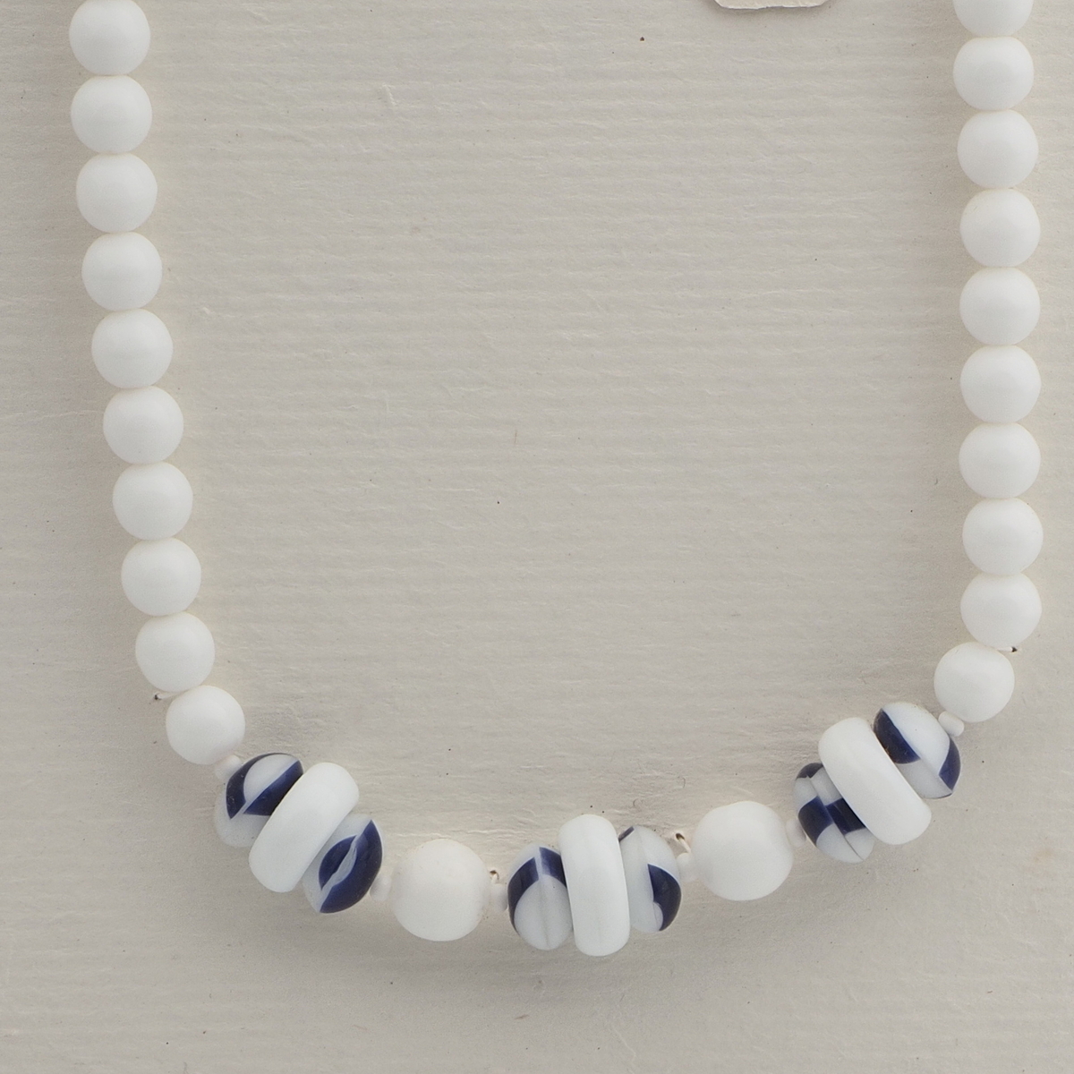 Vintage Czech necklace white blue marble glass beads 