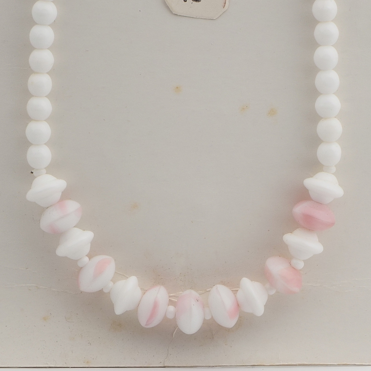 Vintage Czech necklace white pink marble glass beads 