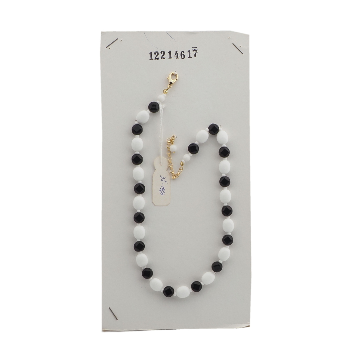 Vintage Czech necklace black white glass beads 15"