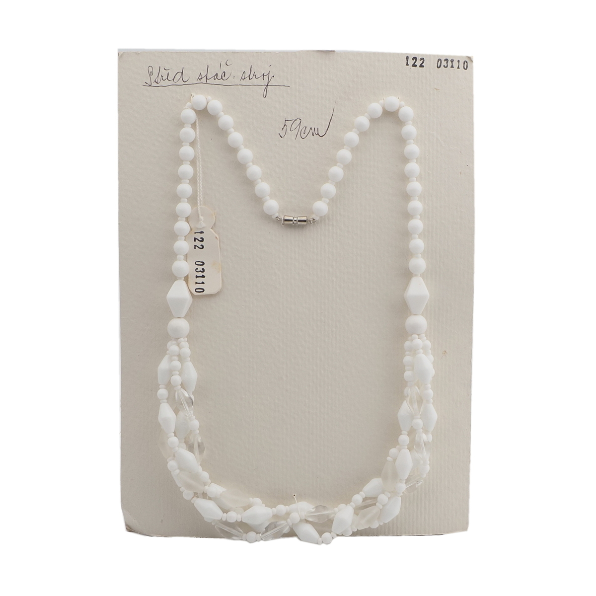 Vintage Czech 1 to 4 strand necklace white frost clear glass beads 23"