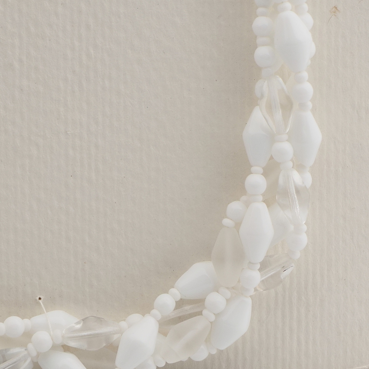 Vintage Czech 1 to 4 strand necklace white frost clear glass beads 23"