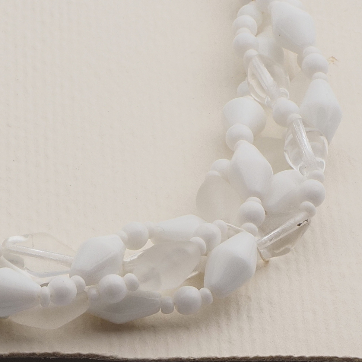 Vintage Czech 1 to 4 strand necklace white frost clear glass beads 23"