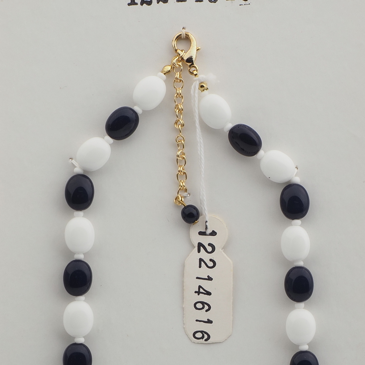 Vintage Czech necklace blue white oval glass beads 15"